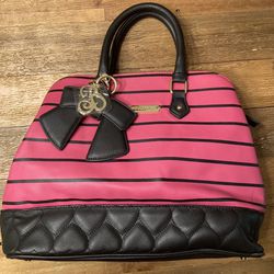 Betsey Johnson pink black purse handbag tote bag bow