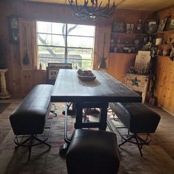 Beautiful Rustic Table And 2 Swivel Stools And 2 Benches 