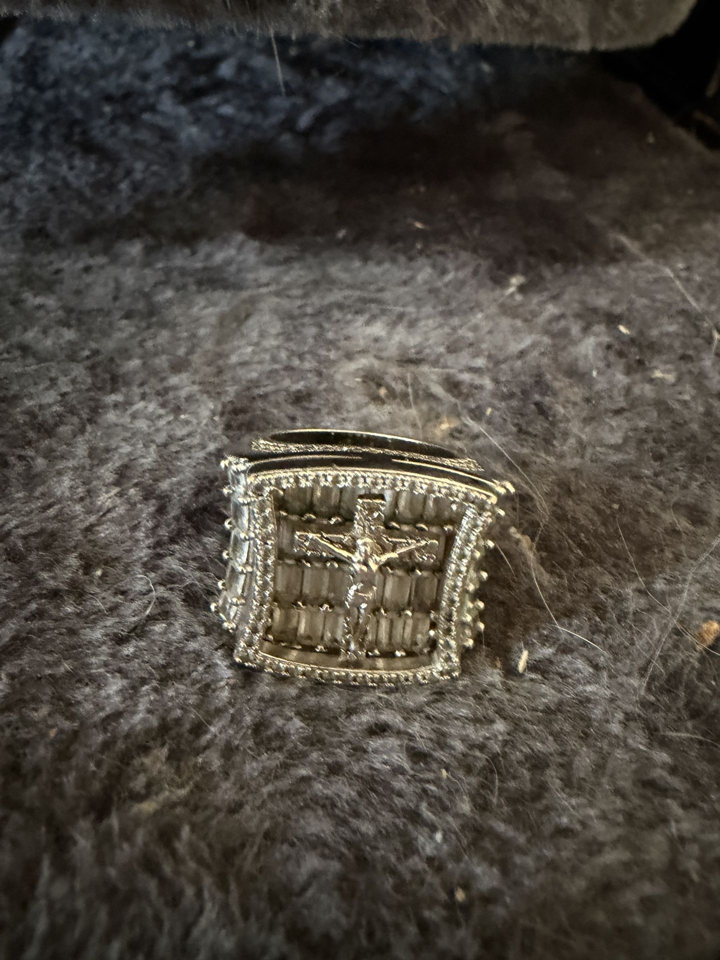 Sterling Steel With Baguettes Jesus On The Cross Ring Size 6