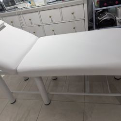 Long Folding Stationary Massage Table with Backrest and Storage Space