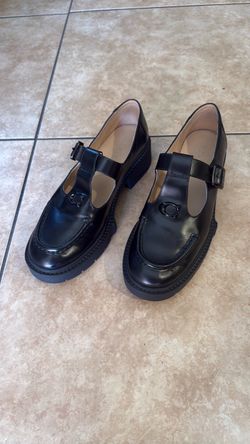 Coach Black Leather T-Strap Mary Jane Loafers