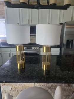 Pair of Modern Gold Cage Table Lamps