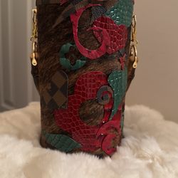 🌹Red And Brown Cowhide “Rosé Wine Bucket” Handbag