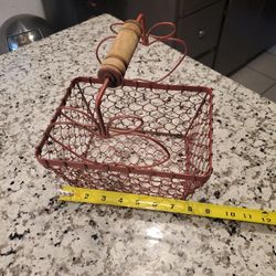 Vintage Wooden Handle Wire Basket