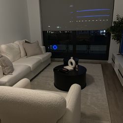 Boucle Couch / Accent Chair / Throw Pillows / Coffee Table