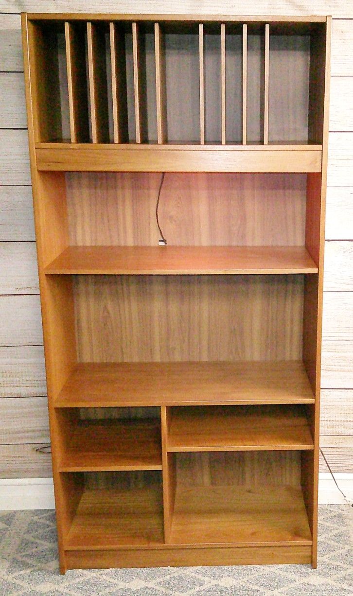 Danish - MC Teak Wood Bookcase with Adjustable Shelves and Light - Delivered