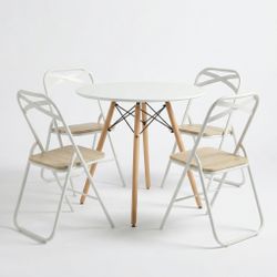 Homy Casa 5PC CHAD Dining Table Set 31.5" Matte White Dining Table with 4 folding Dining Chairs