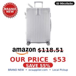 20" Carry-On Luggage, PC Zipper Suitcase w/ Combination Lock & Spinner Wheels, Silver - Brand New