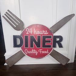 Pottery Barn Vintage Metal Sign  24-Hour Diner