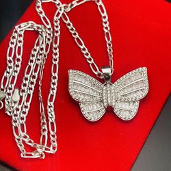 italian silver figaro chain butterfly necklace 