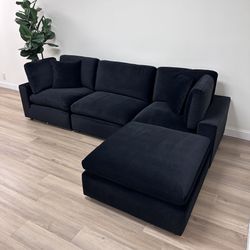 New Black Velvet Cloud Couch Sectional