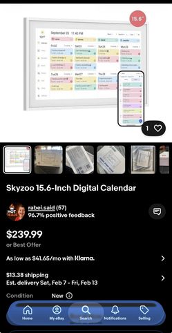 Skyzoo 15.6-Inch Digital Calendar – Schedule, Chore Chart, Meal Planner, Task Rewards System, Family Photo Display, Syncs with Online Calendars, Horiz