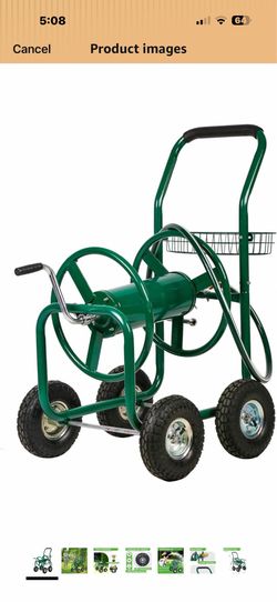 FDW Garden Hose Reel Cart, Water Hose Cart with 4 Wheels, Hold Up to 300 ft of 5/8’’ Hose，Heavy Duty Powder-Coated Steel Planting with Storage Basket,