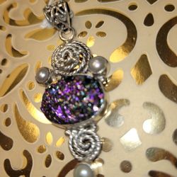 New Titanium Druzy Pearl Pendant 925 