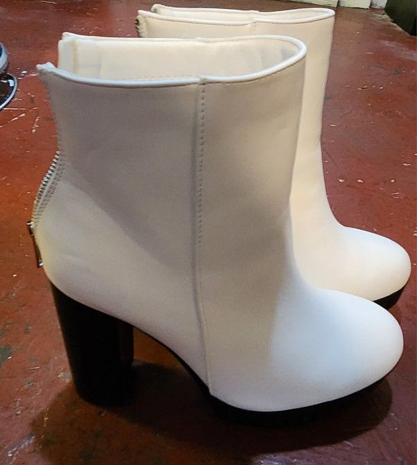White And Black Faux Leather Boots