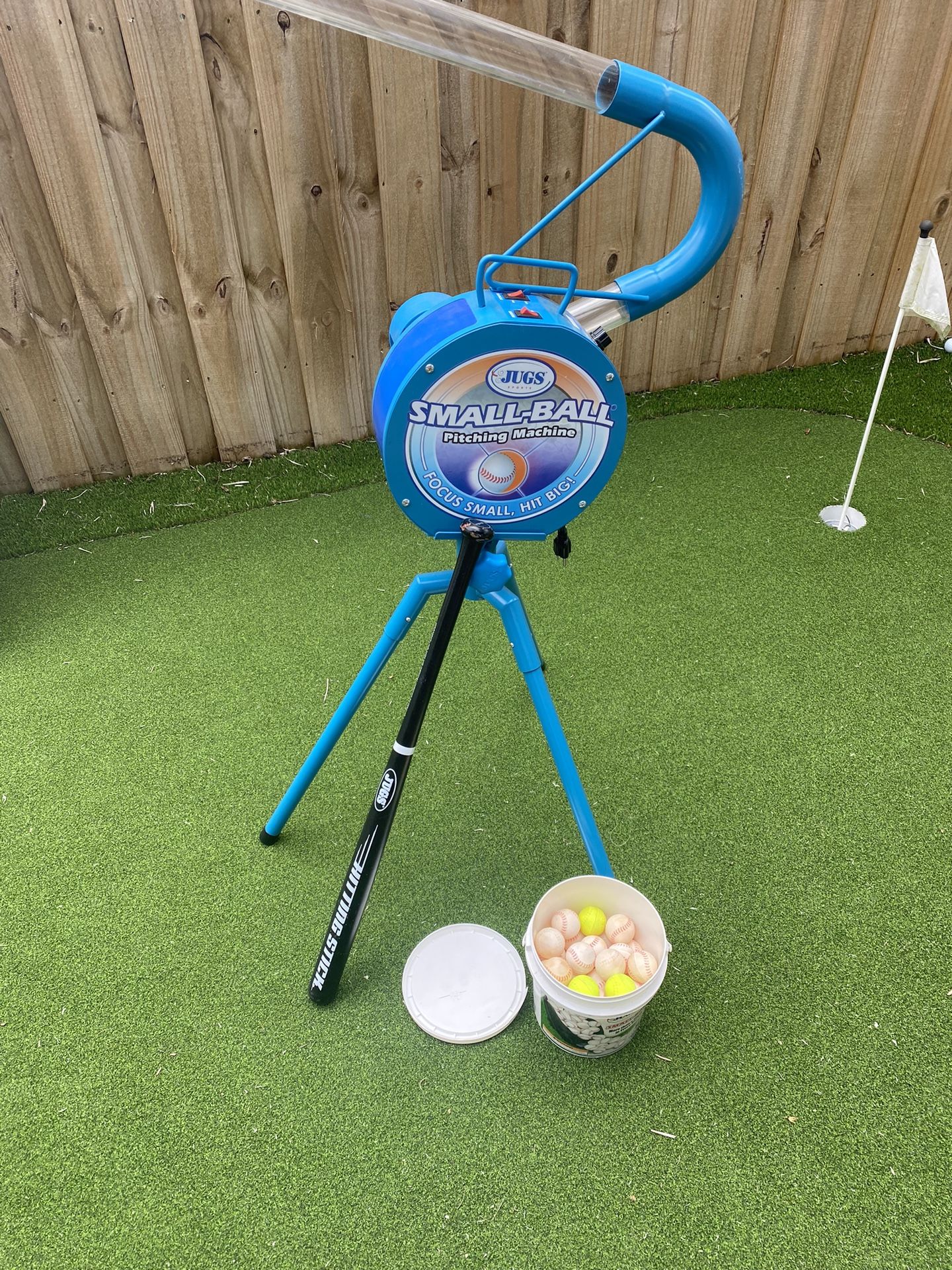Jugs Small Ball Pitching Machine(4 Dozen Balls And Hitting Stick