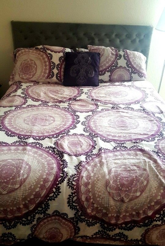 Modern Upholstered Bed with Box Spring & Frame โ Great Condition 200 OBO