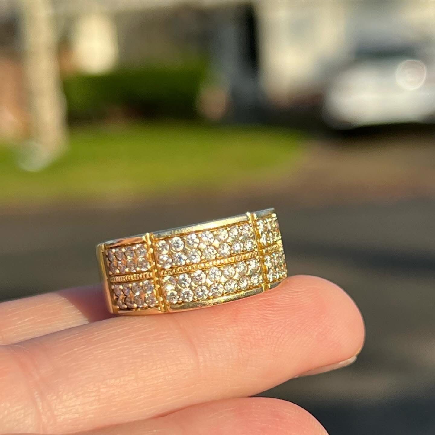 Solid 10k Gold JD Designer Natural 2ct Diamond 4 Row Cigar Band Style Ring