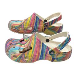 Crocs Classic Tie Dye Flat Slip On Sandals Comfort Shoes Water Women Size 9