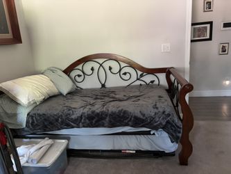 Beautiful Cherry Wood & Iron Daybed with Twin Trundle