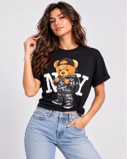Black NY Teddy Bear Graphic T-Shirt