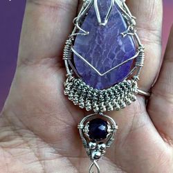 Amethyst and glass handmade pendant non tarnish!