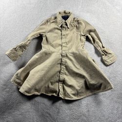 Polo Ralph Lauren Girls 3 Beige Shirt Dress Khaki Twill Long Sleeve Preppy #2B