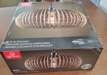 GLOBE Electric 65939 Fitz 1-Light Plug-in or Hardwire Pendant Lighting, Rattan Shade