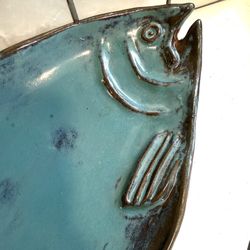 Stunning Vtg Thora Teal / Blue Salmon Redware Platter / Art - in Great Shape !  Approx 17.5” Long x 8.25”