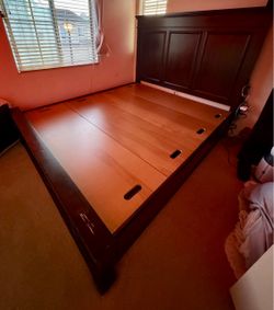 Dark Wood King Bed Frame with Headboard