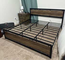 King bed frame metal and wood