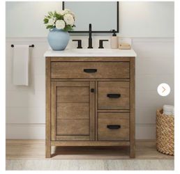 Stanhope 31 in. Single Sink Reclaimed Oak Bath Vanity with Crystal White Engineered Stone Top (Assembled)