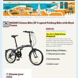 MIAMI Citizen Bike 20" 6-speed Folding Bike with Steel Frame - $150 (Boston)
