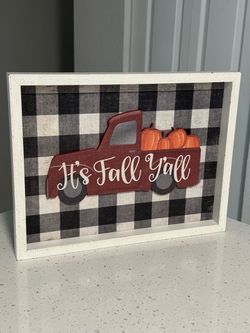 It's Fall Y'all Buffalo Plaid Pumpkin Truck Sign 17x13