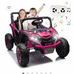 24V Electric Toy Car with UTV W/Parents Remote Control,2 Seater Kids Ride on Toys Truck with 4 wheels, USB, MP3, Bluetooth, LED Lights, Horn for Girls