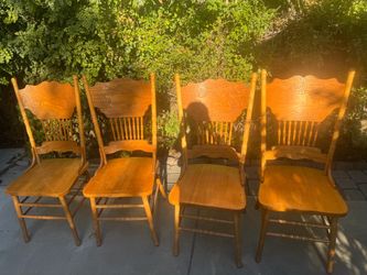 Set of 4 Oak Press-Back Dining Chairs