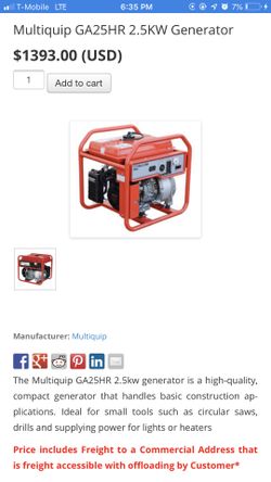 Multiquip generator Honda engine