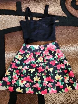 Clothing Set - Floral Skirt & Crop Black Shirt Set