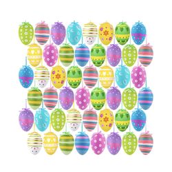 48 Pcs Easter Hanging Eggs, Multicolored Plastic Easter Egg Hanging Ornaments, Decorative Hand Painted Ball DIY Crafts Tree Ornaments for Decoration, 