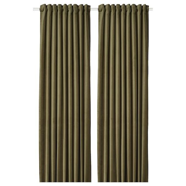 Ikea Sanela Olive Green Velvet Curtains 55"x98" $30