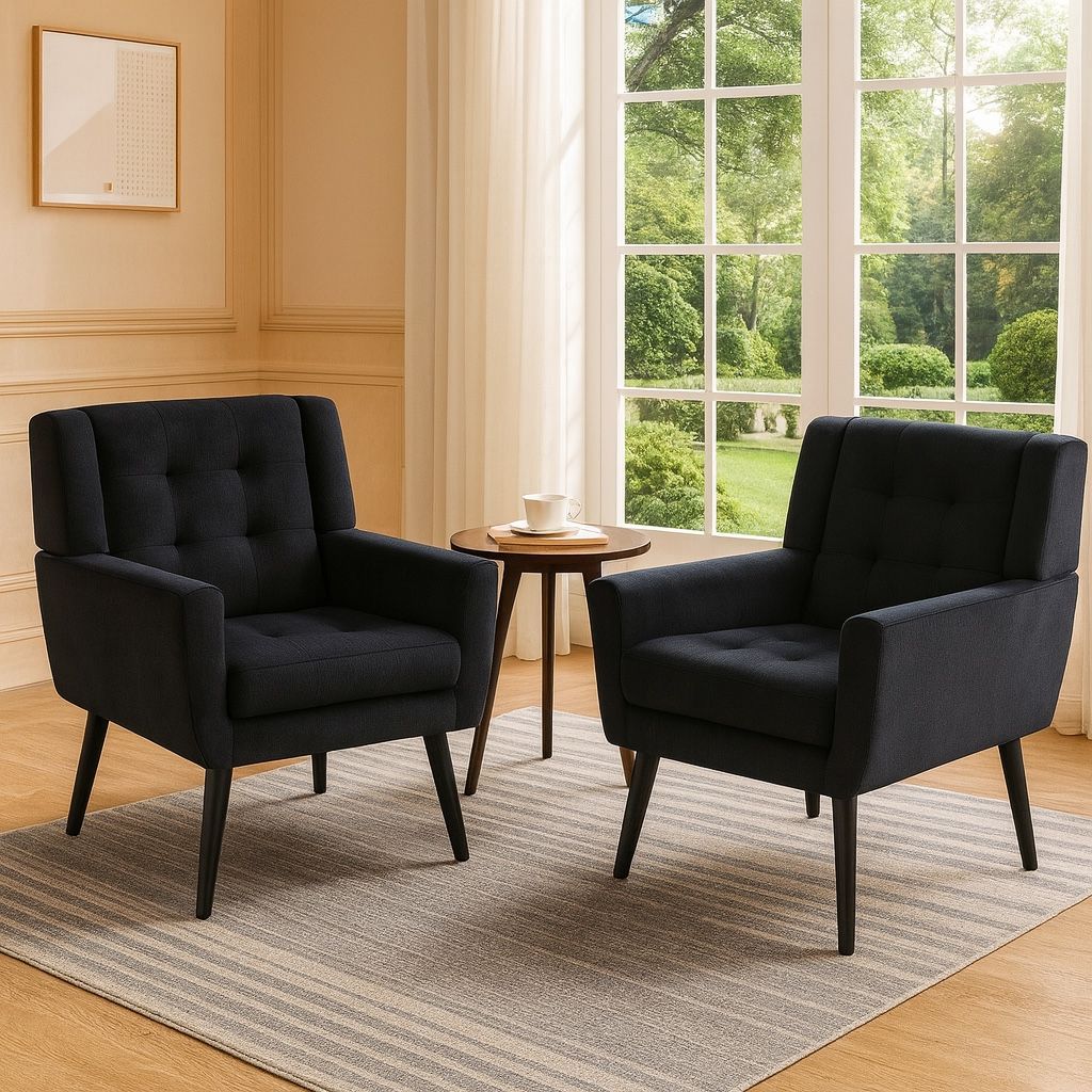 Set of 2 - 30” Black Velvet Square Arm Armchairs [NEW IN BOX] **Retails For $300+ )