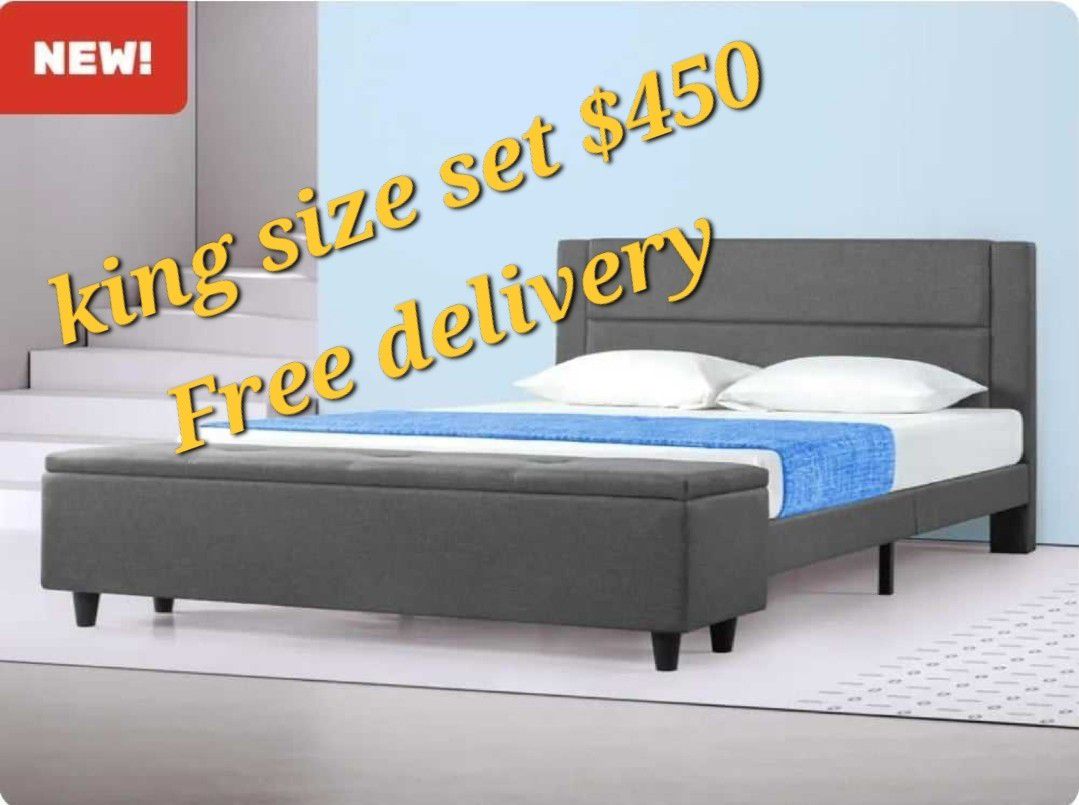 King Size Bed Frame And Foam Mattress New $450. Free Delivery.  Base Y Colchon Nuevos King 