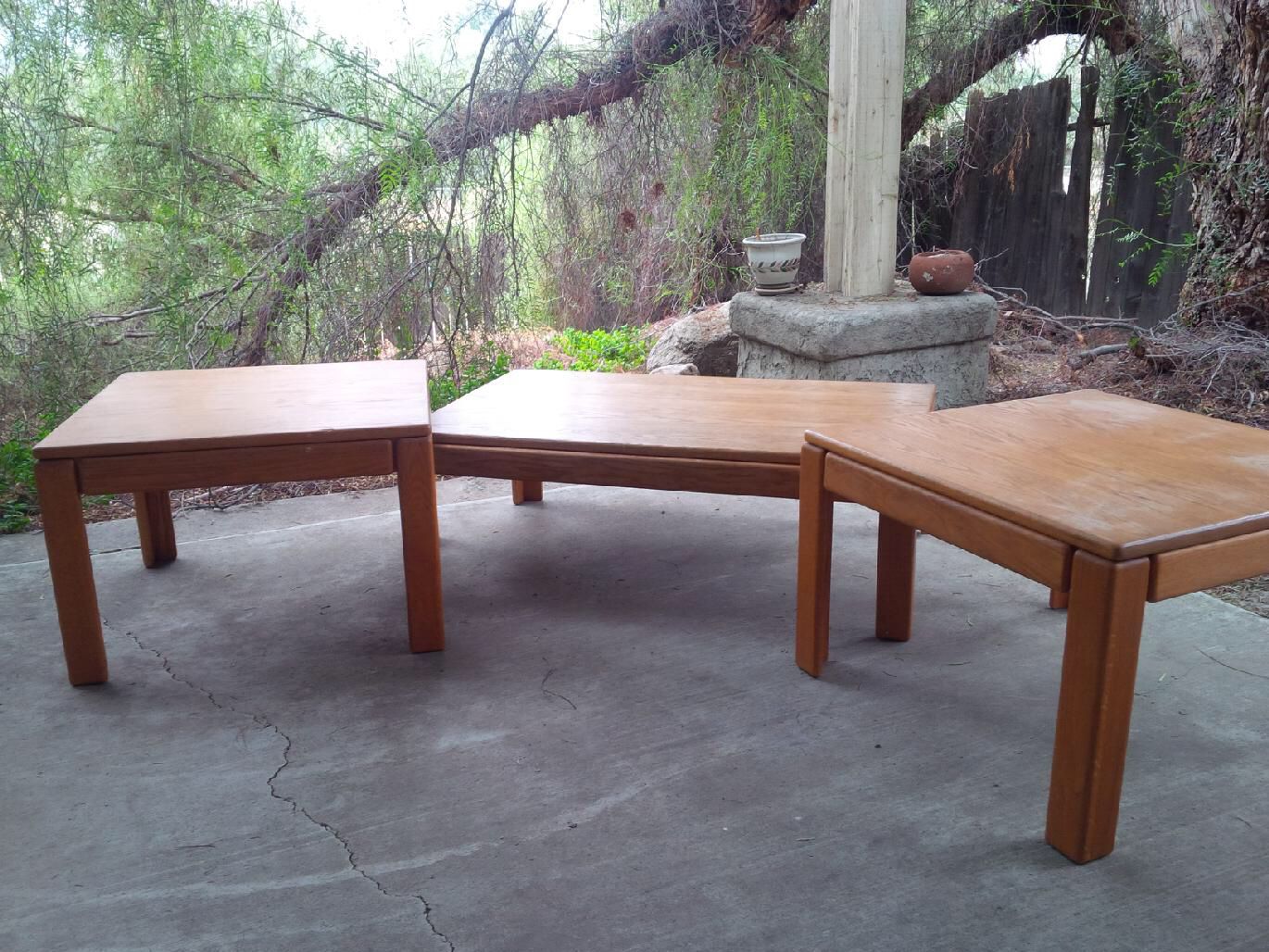 3 matching oak tables