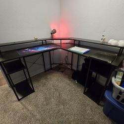 Coleshome L-shape Gaming Desk w/ Power Strip