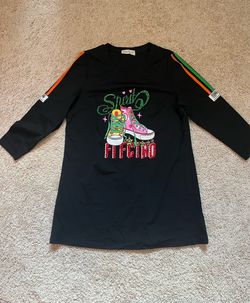 Black Graphic Sweatshirt Dress with Colorful Sneaker Design