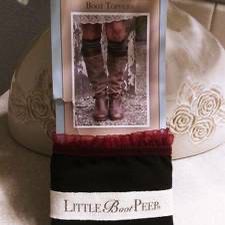 Brand New LITTLE BOOT PEEP Boot Topper - Black With Burgundy Ruffle