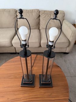 Set of 2 Modern Industrial Glass Cylinder Table Lamps – Black Base