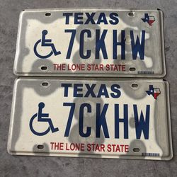 Texas TX Lone Star State Handicap License Plate 7CKHW Set Of 2