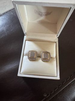 Square Pave Stud Earrings with Gold Trim
