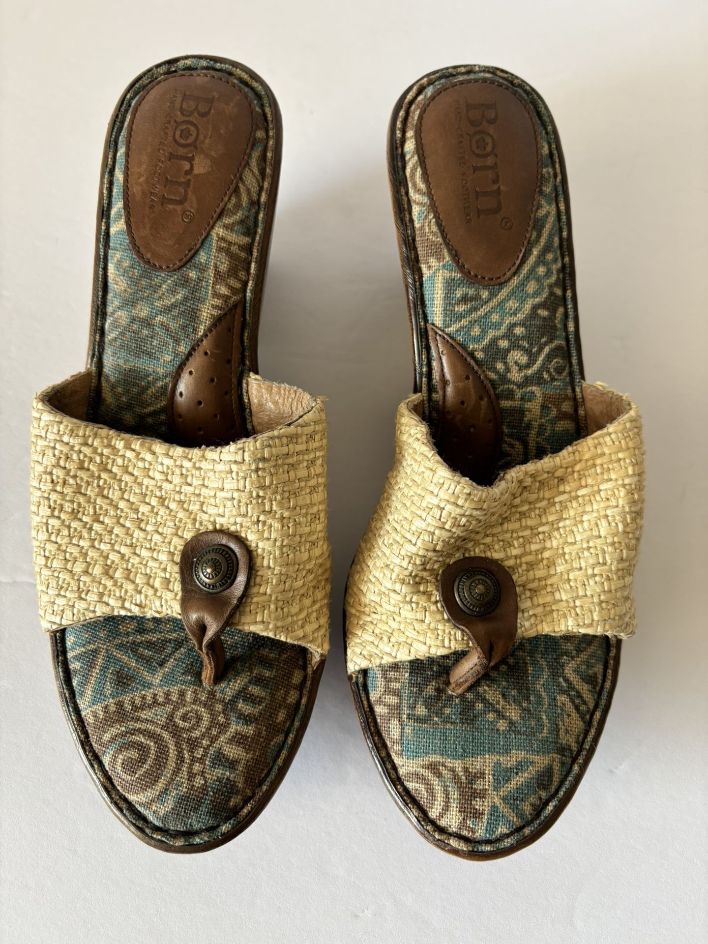 Women’s BORN Wedge Sandal Slide Raffia Wicker